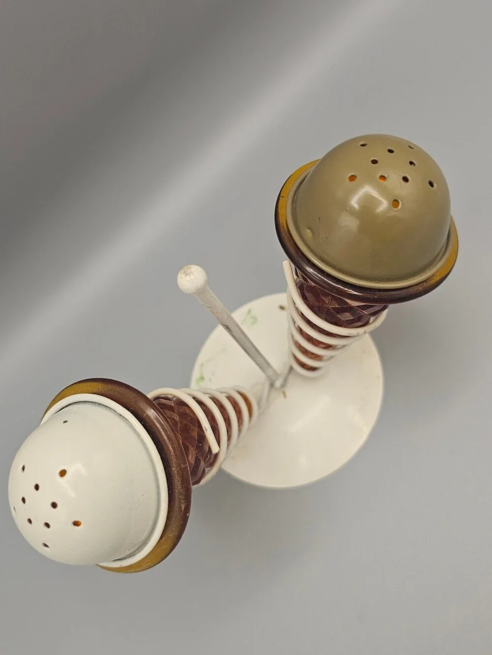 Vintage Ice Cream Cone Shaped Salt and Pepper Shakers with Stand